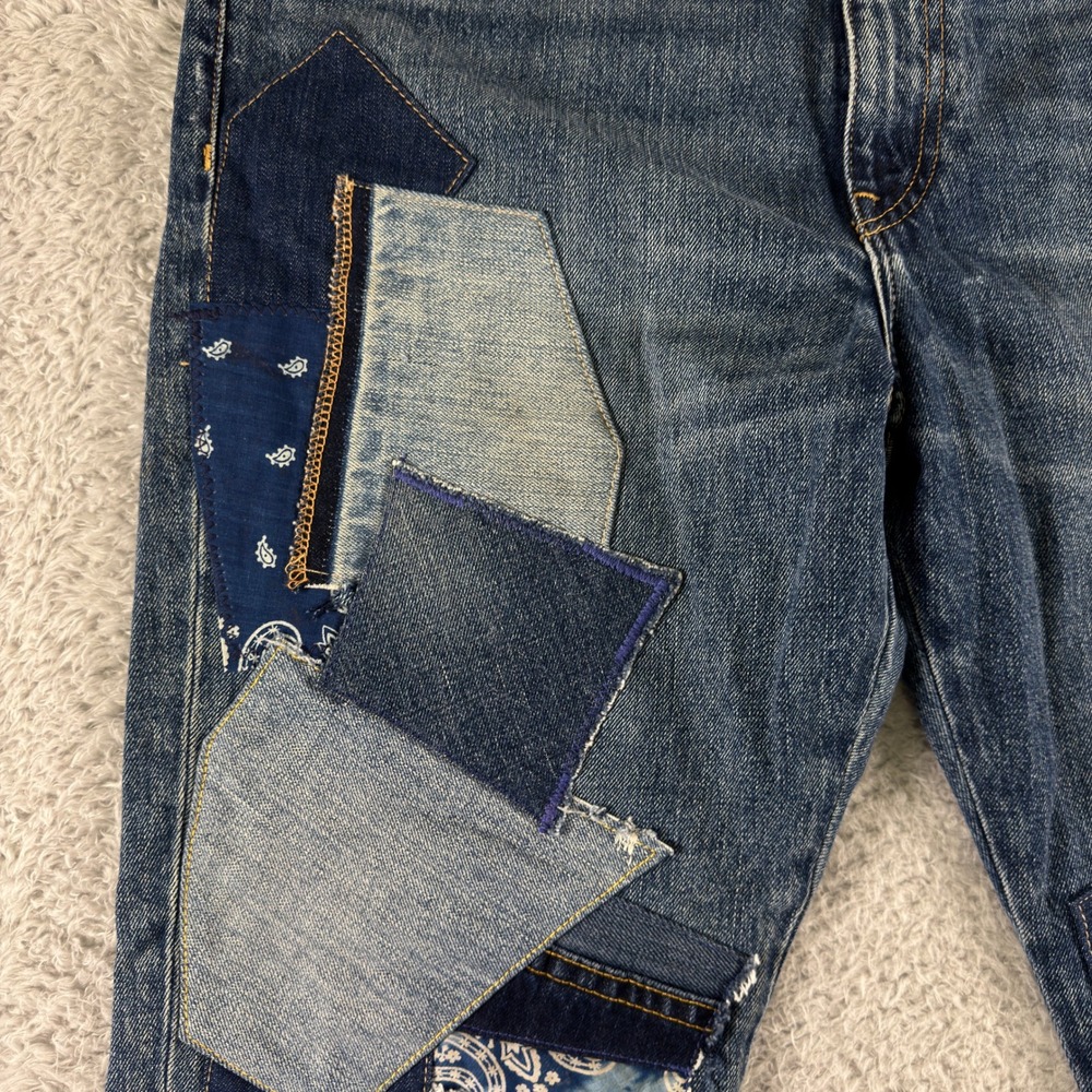 Polo Ralph Lauren Avery Boyfriend Patchwork Bandana Distressed Denim Jeans 31 - Picture 6 of 16